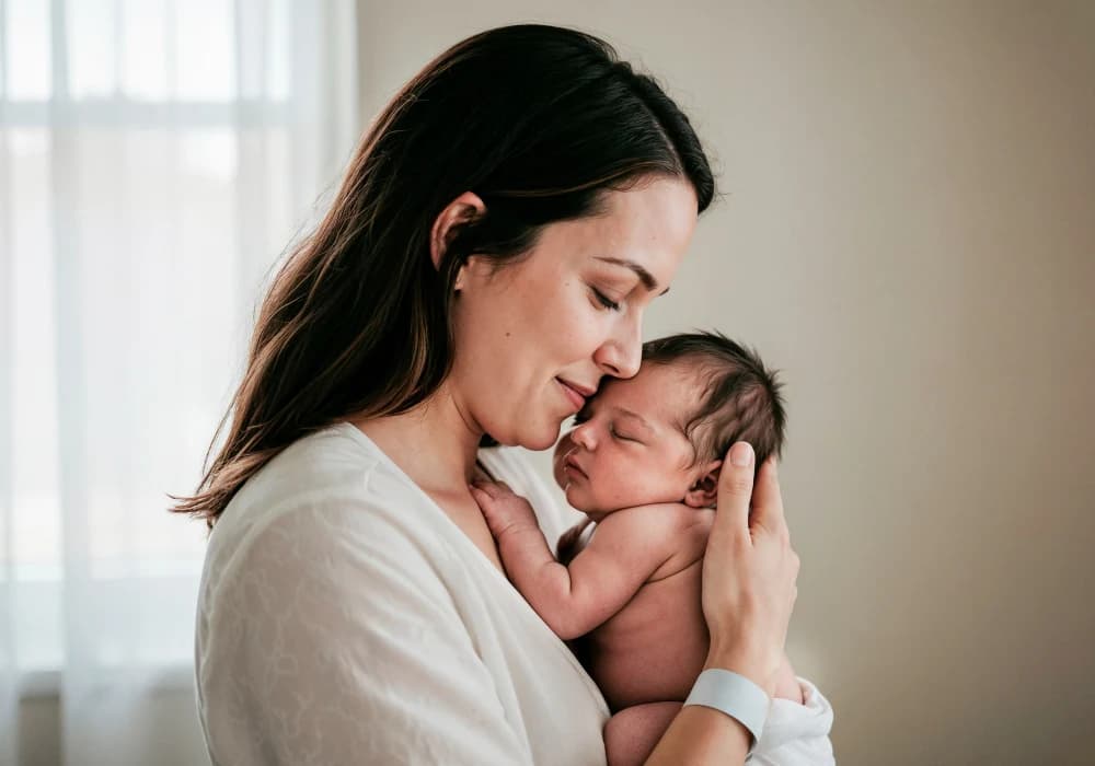 Mother embracing her newborn