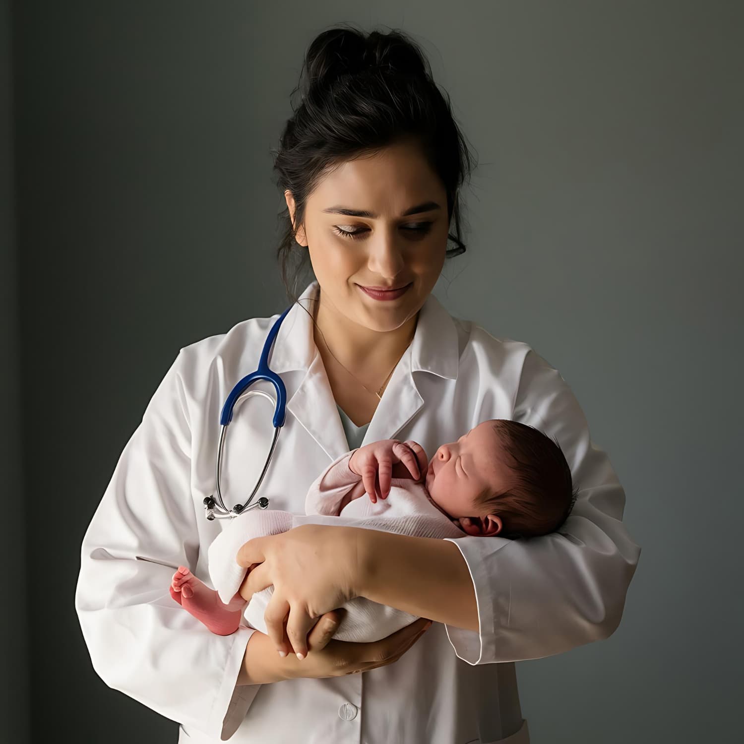 Neonatal doctor holding a newborn baby